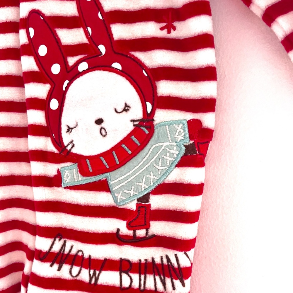 4/$20💥Fleece Bunny Footie Sleeper Pajamas, Figure Skating, Candy Cane Stripe